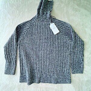 ZARA Asymmetric Ribbed Cardigan Button Turtle Neck Knit Black Gray M Chest 44"